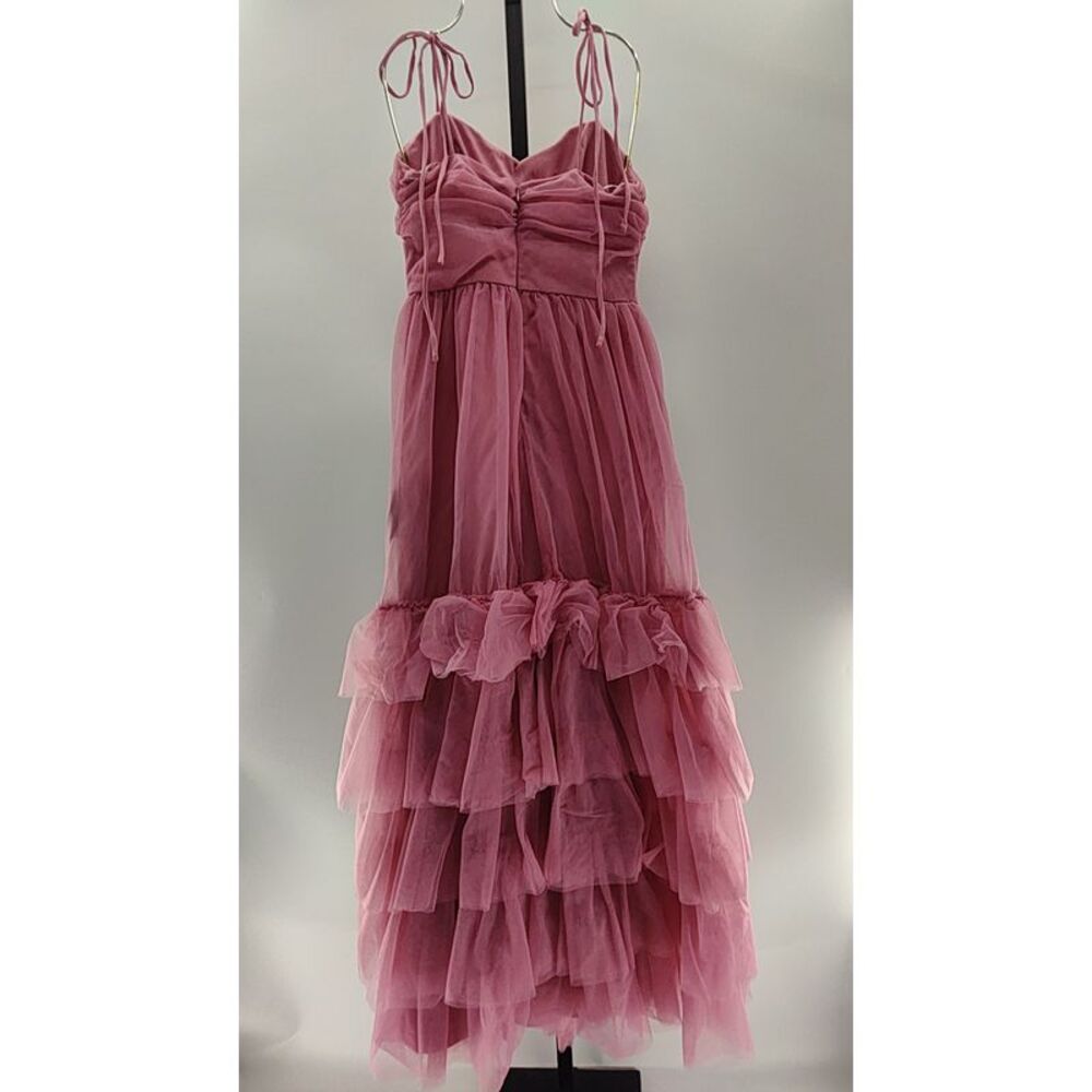 Lulus Endlessly Darling Mesh Tiered Tie-Strap Maxi Dress Rose S - Picture 3 of 3